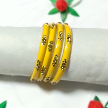 Yellow Floral Stone Coated Metals Bangle Set