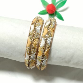 Golden & White Wave Design Handmade Sheep Bangles