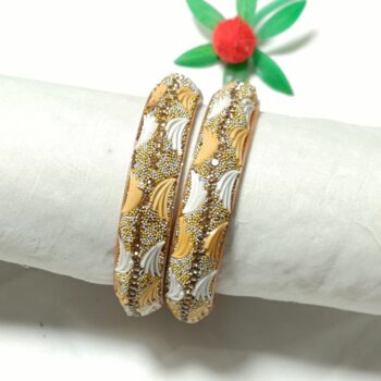Golden & White Wave Design Handmade Sheep Bangles