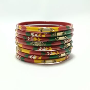Hand-Painted Multicolor Floral Coated Metal Bangle