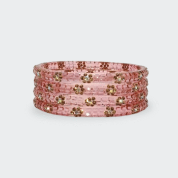 Soft Transparent Pink Floral Bangles - Set of 4