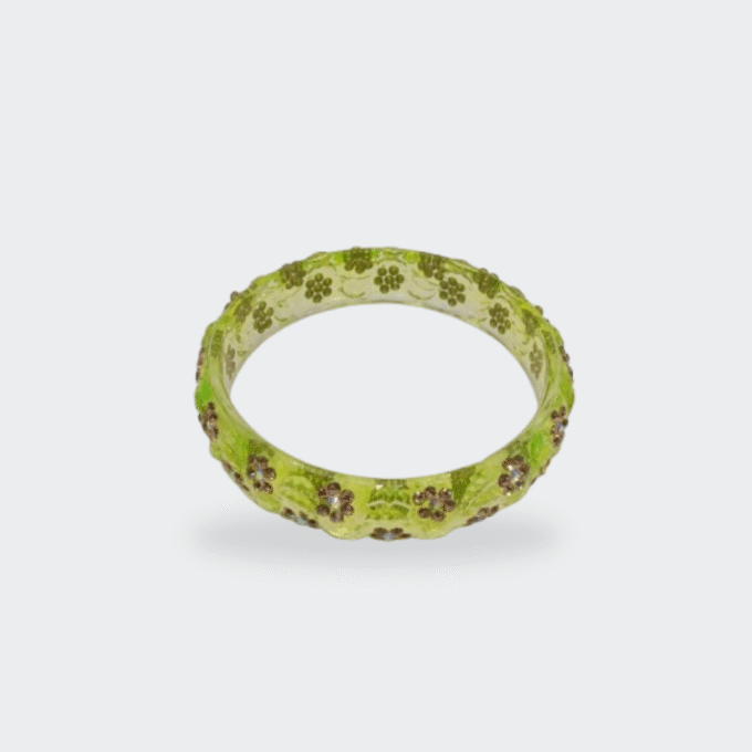 Sparkling Green Transparent Floral Resin Bangle