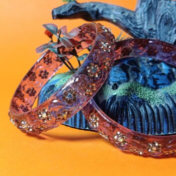Sparkling Pink Transparent Floral Resin Bangles model