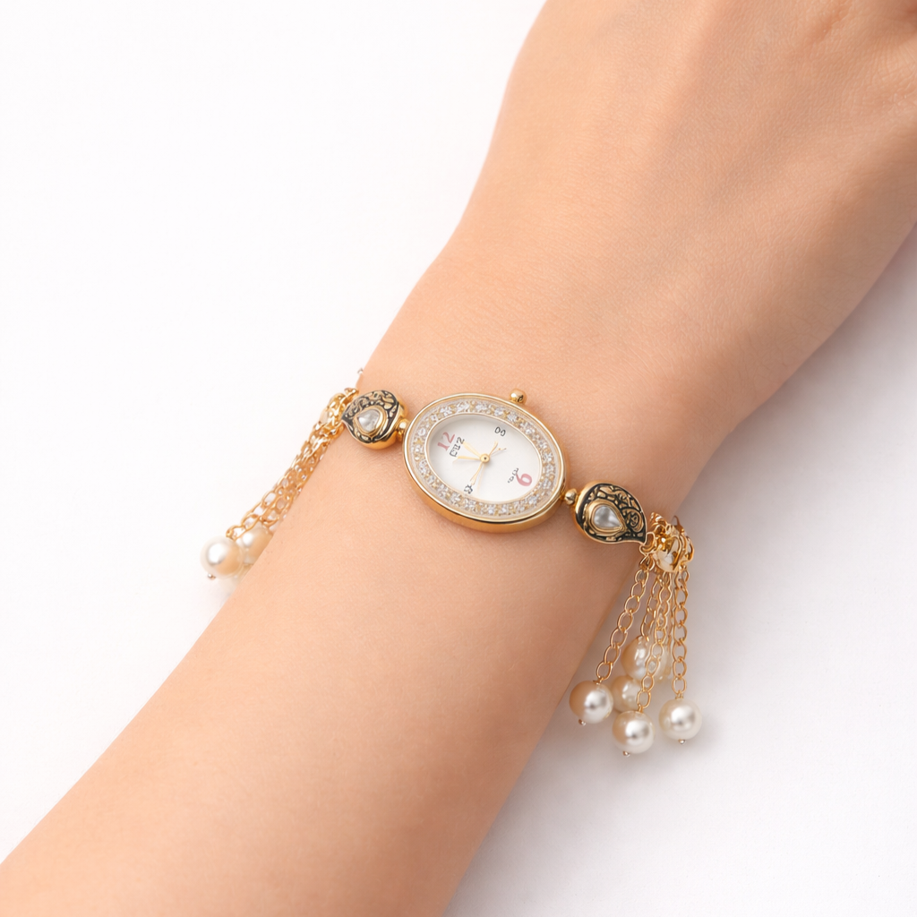 Kashmiri Pearl Chain Bracelet Watch for Women