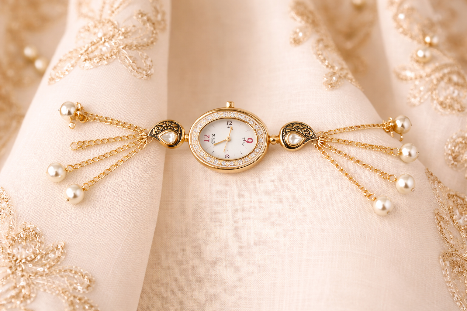 Kashmiri Pearl Chain Bracelet Watch for Women