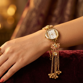 kashmiri designer bracelet watch on hand gold chain tassel ethnic jewelry watch