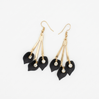 Minimal gold black leaf earrings for women on clean white background