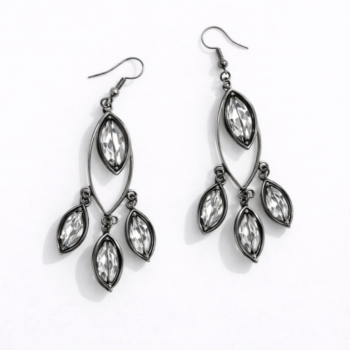 Elegant leaf drop crystal earrings for women on clean white background minimal jewelry