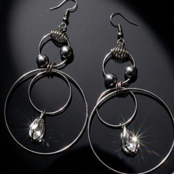 Premium gunmetal geometric earrings with crystal sparkle, elegant party wear earrings