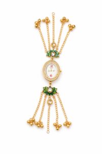 kashmiri green stone bracelet watch gold tassel chain luxury ethnic watch