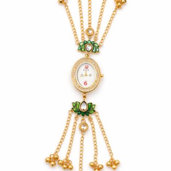 kashmiri green stone bracelet watch gold tassel chain luxury ethnic watch